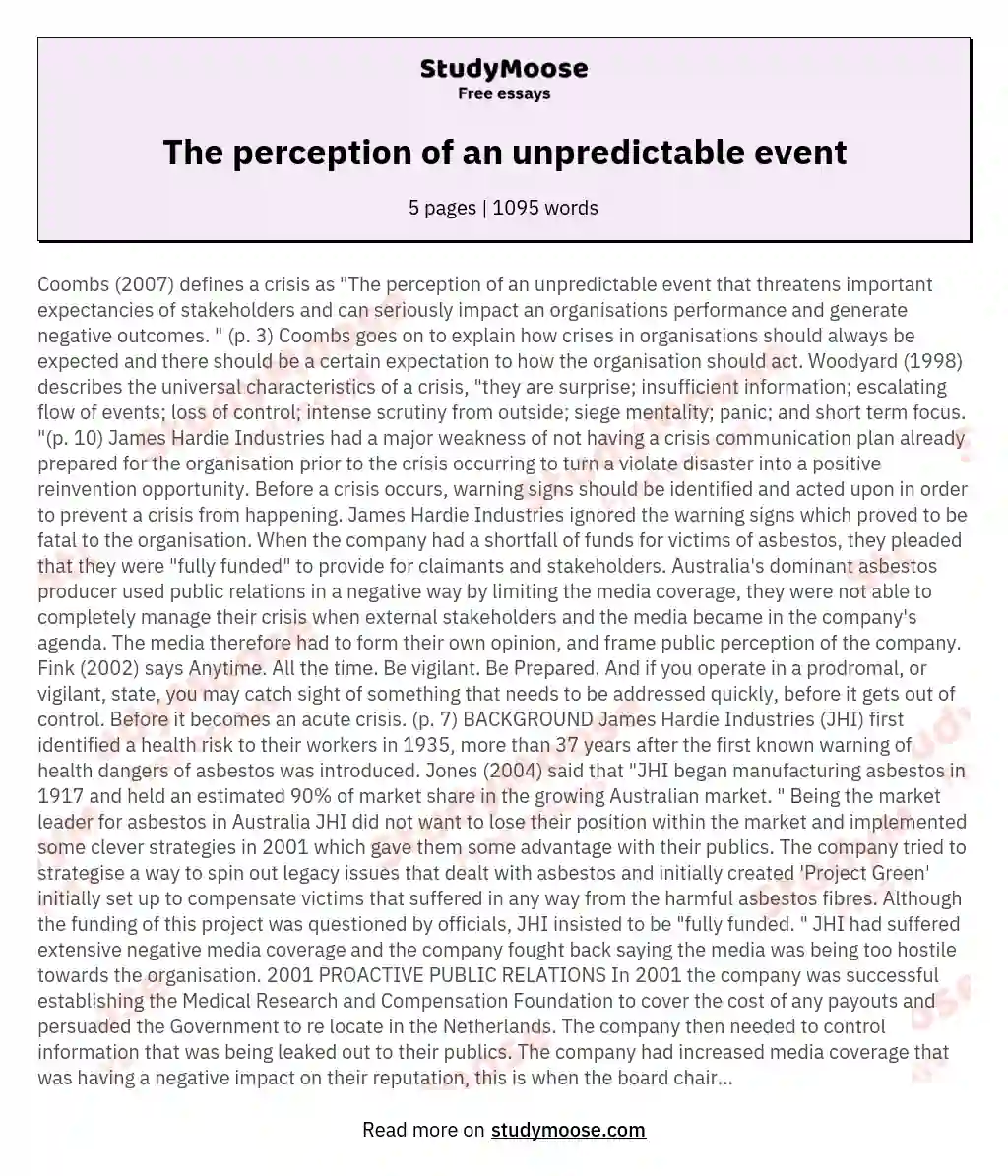 The perception of an unpredictable event