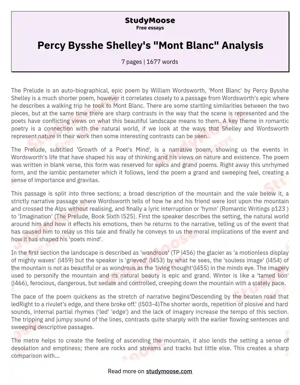 Percy Bysshe Shelley's "Mont Blanc" Analysis