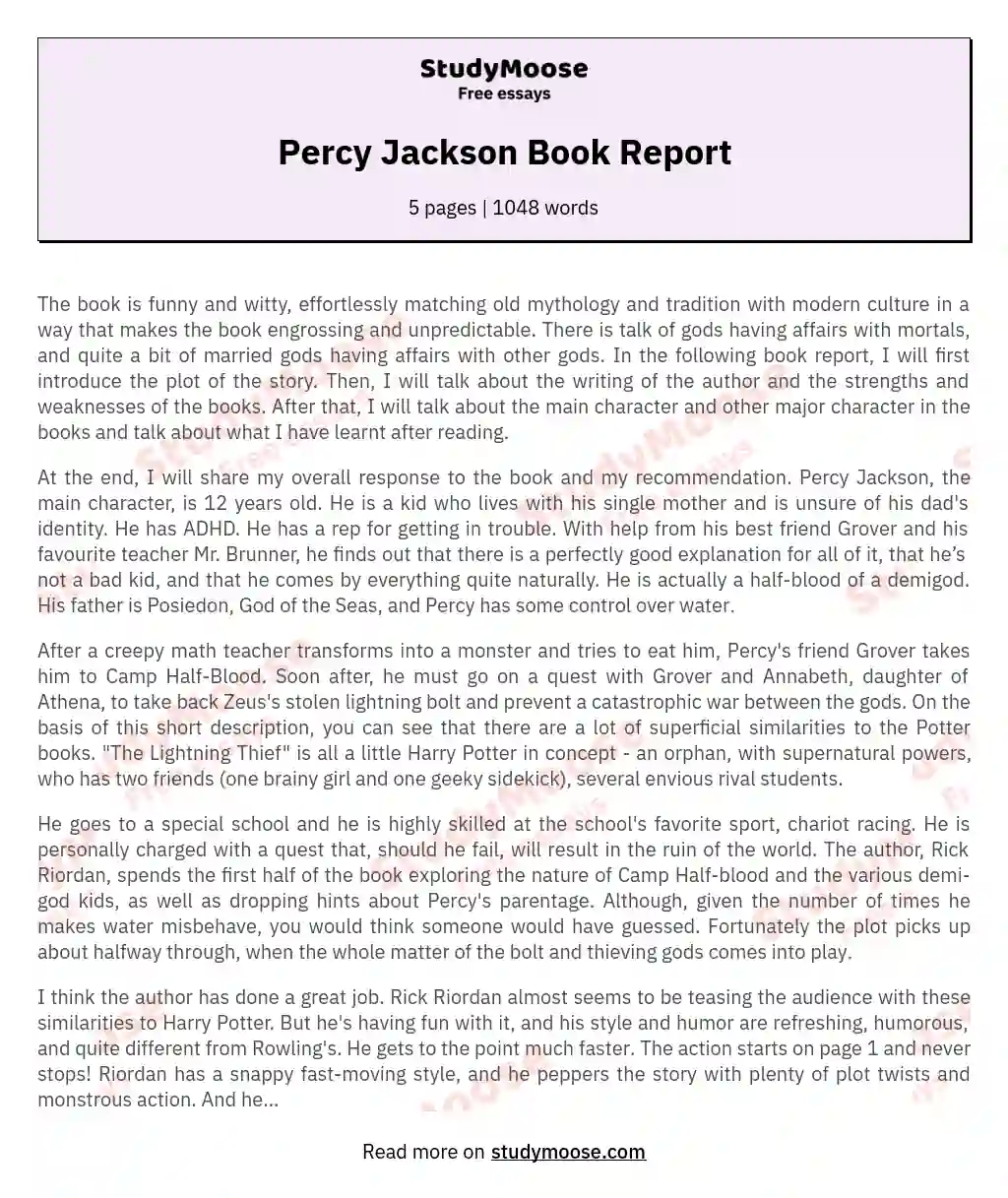 Percy Jackson Book Report essay