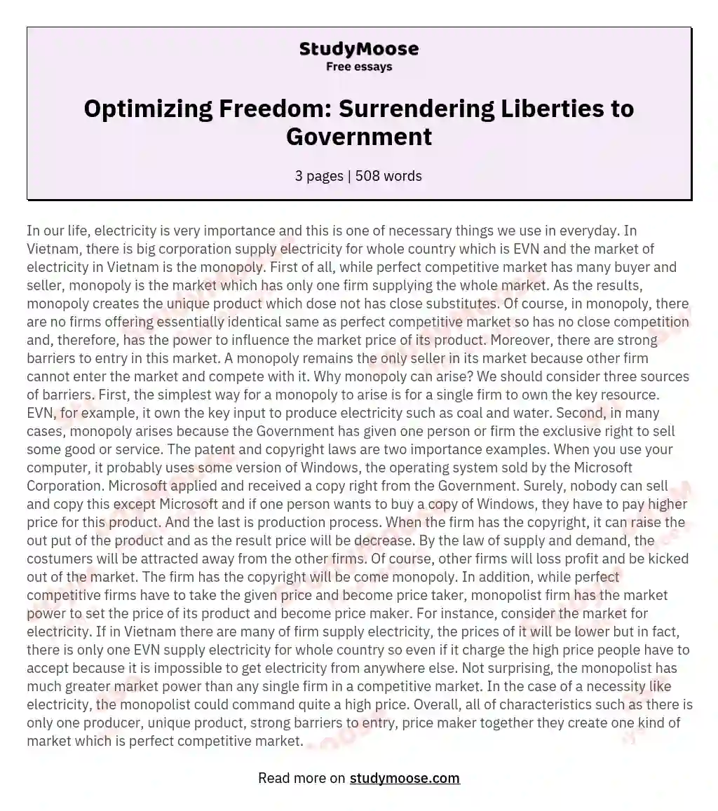 Optimizing Freedom: Surrendering Liberties to Government essay
