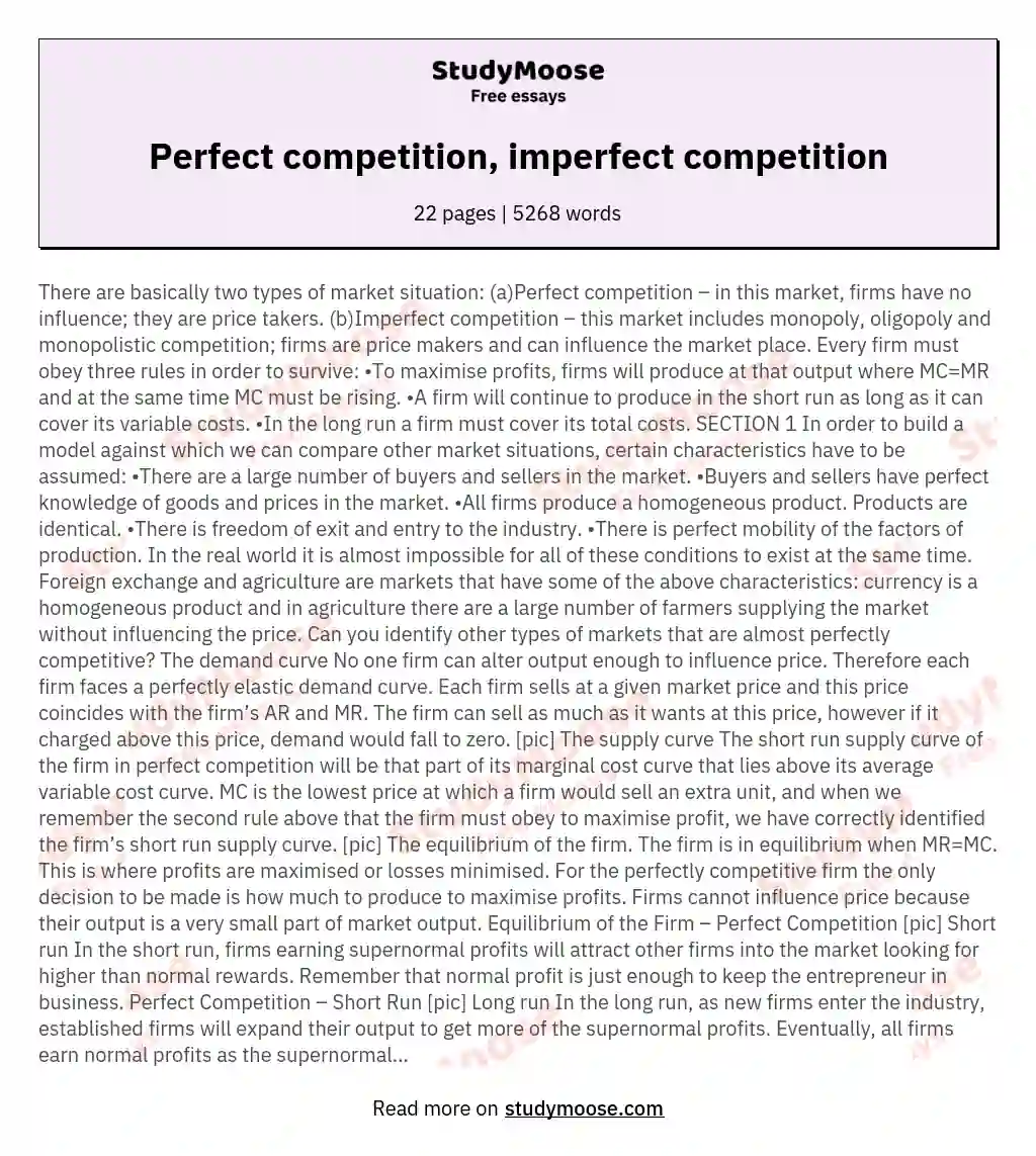 Perfect competition, imperfect competition