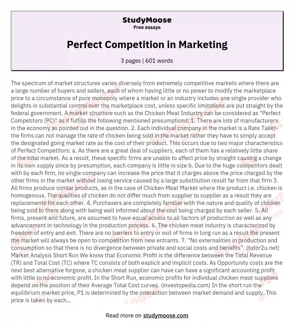 Perfect Competition in Marketing essay