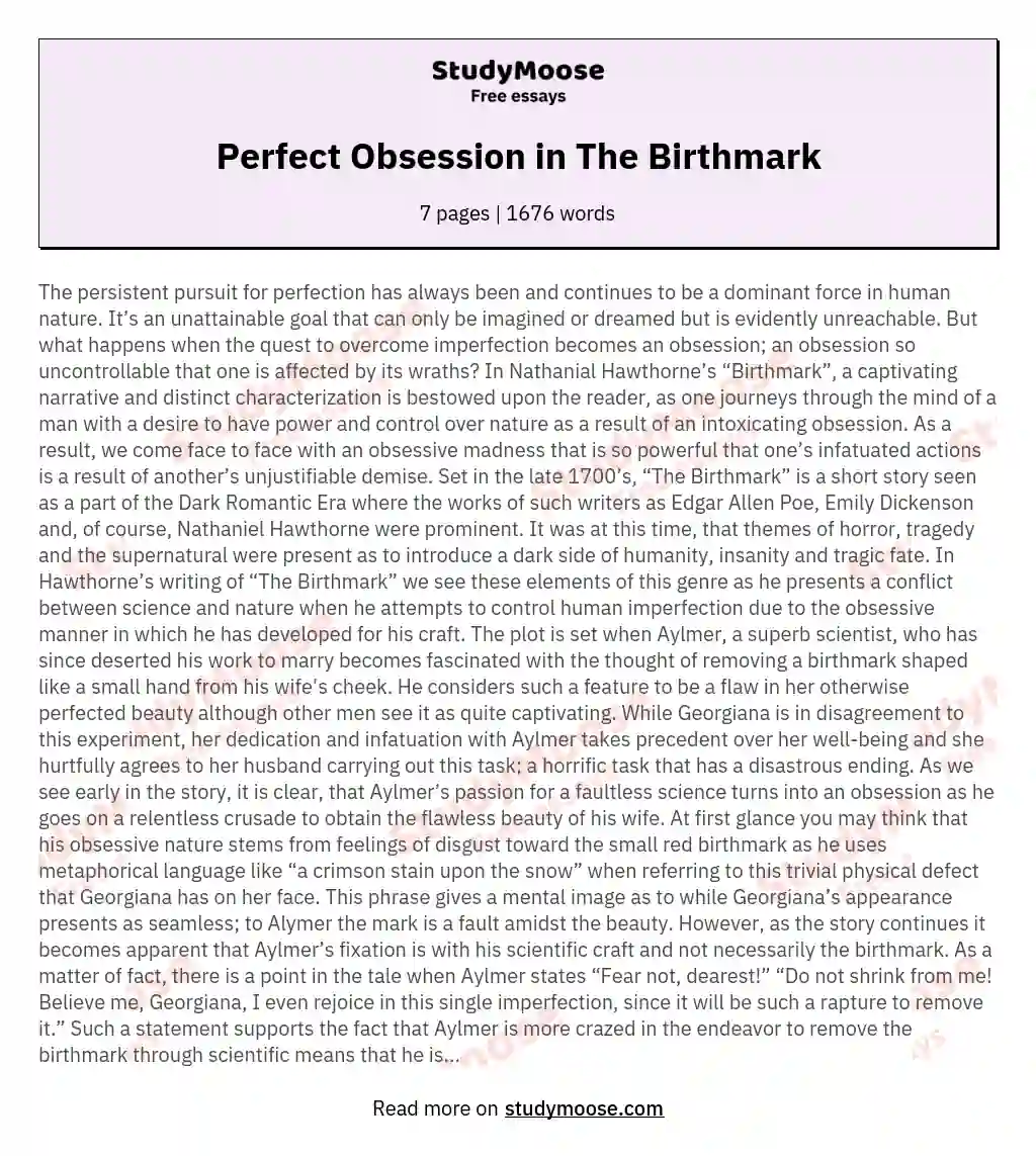Perfect Obsession in The Birthmark essay