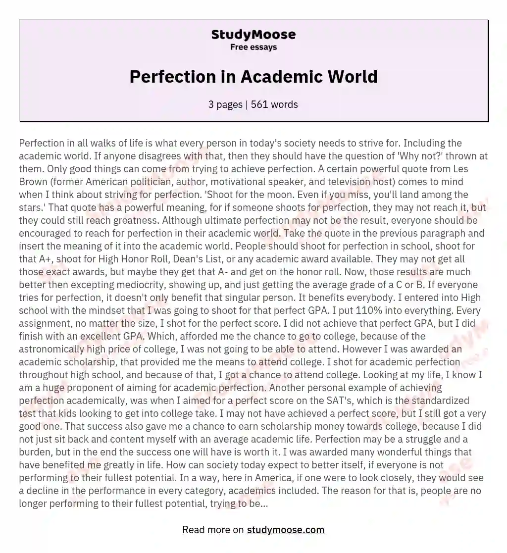 Perfection in Academic World essay