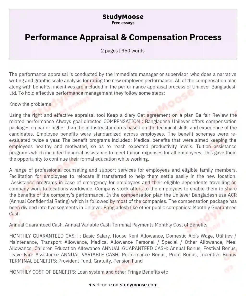 Performance Appraisal & Compensation Process essay
