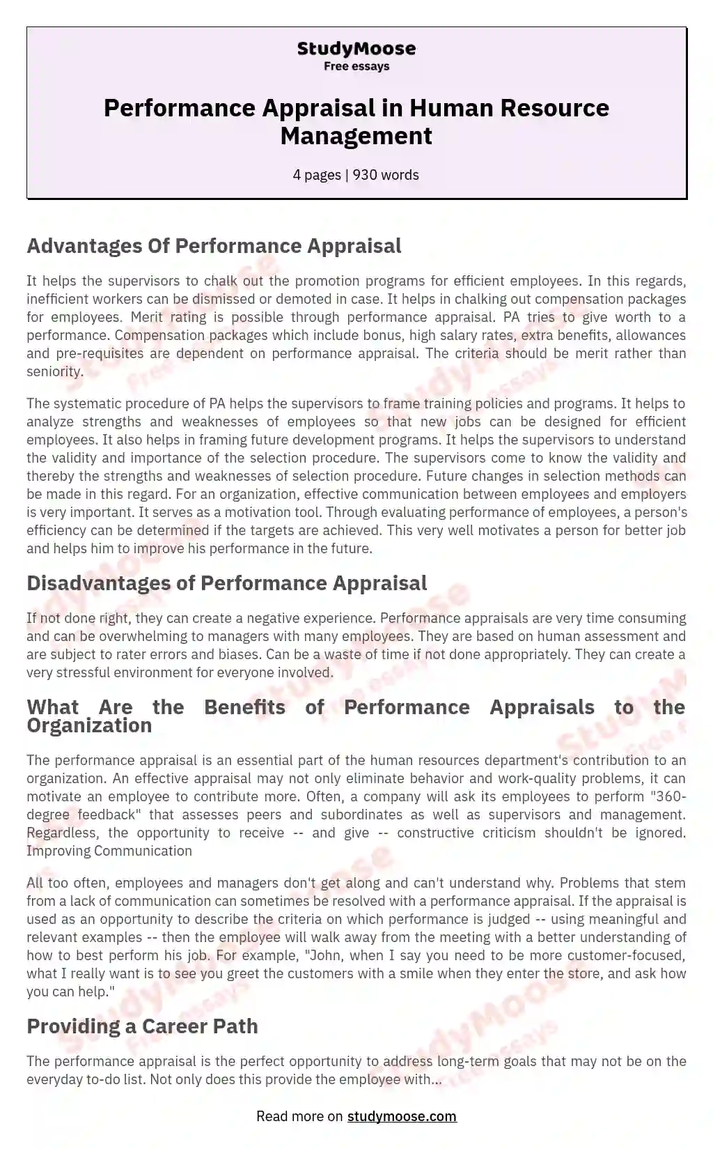 Performance Appraisal in Human Resource Management