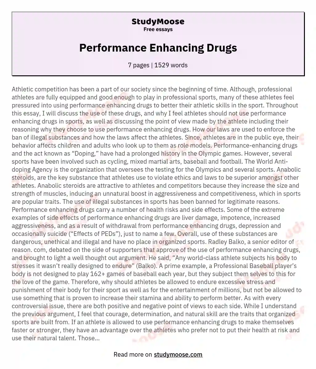 Performance Enhancing Drugs essay