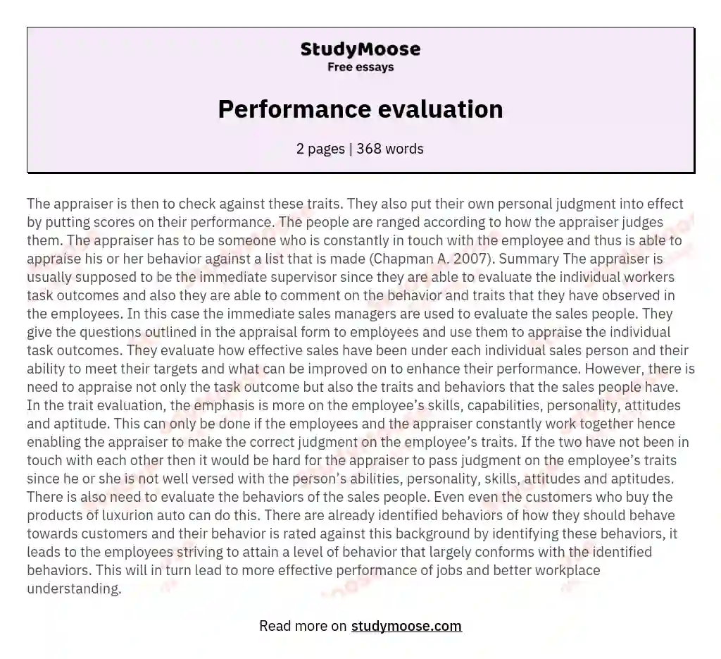 performance appraisal essay questions