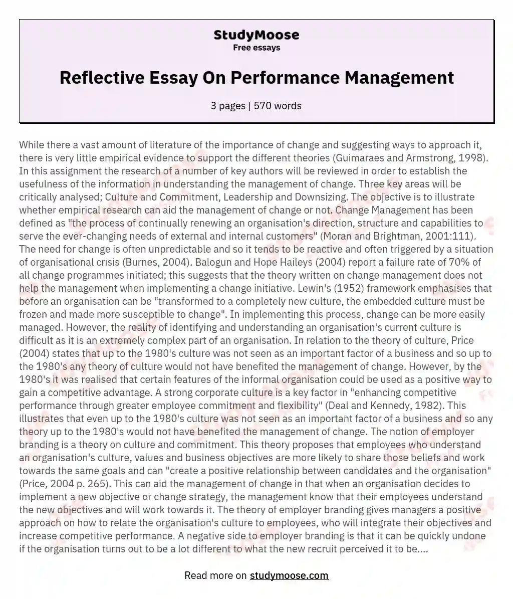 Reflective Essay On Performance Management essay