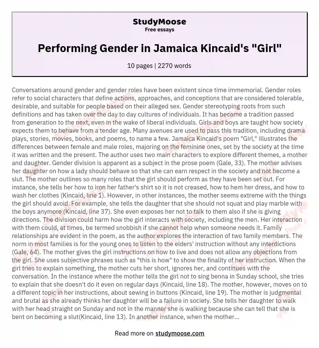 Performing Gender in Jamaica Kincaid's "Girl"