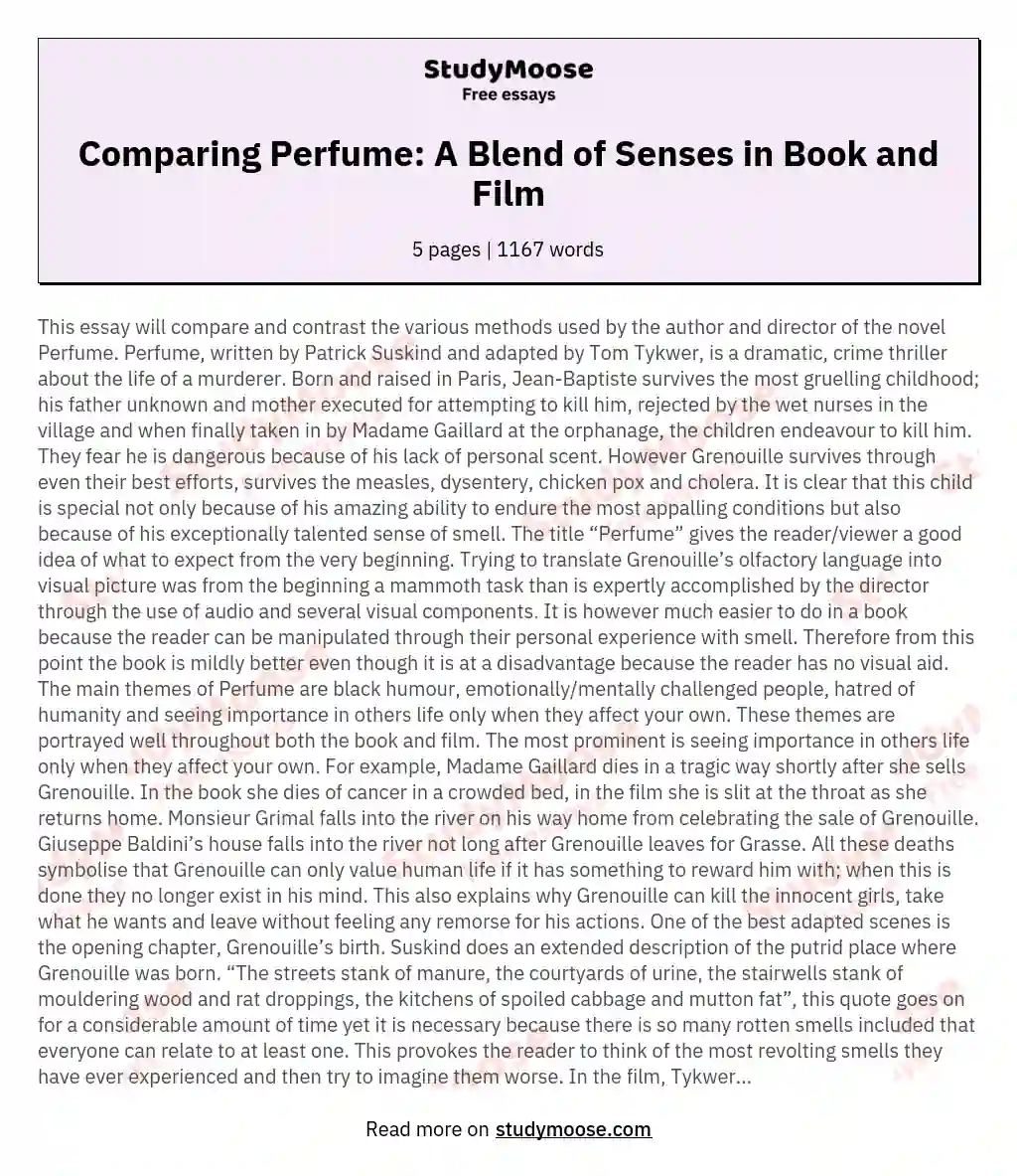 Comparing Perfume: A Blend of Senses in Book and Film essay