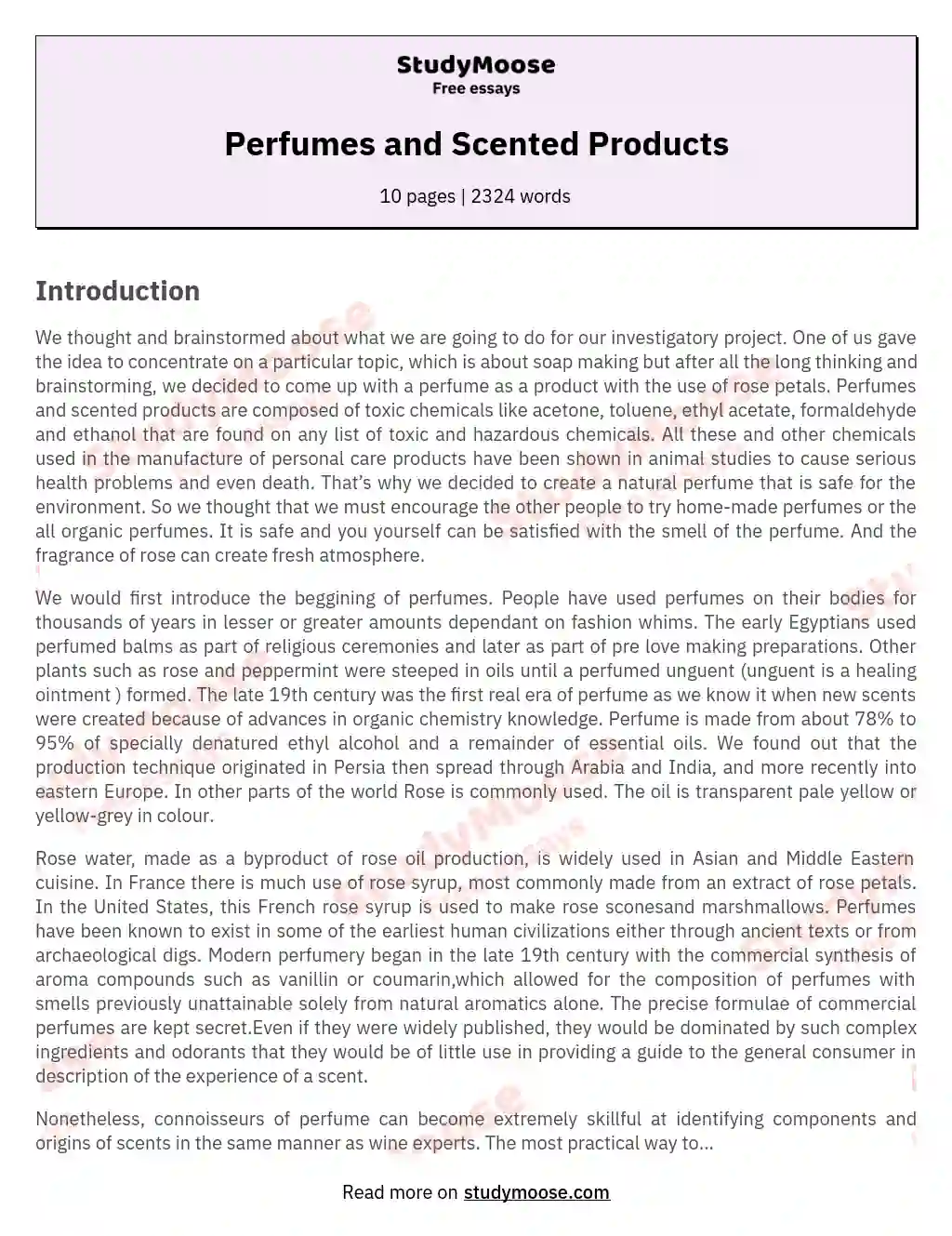 Perfumes and Scented Products essay