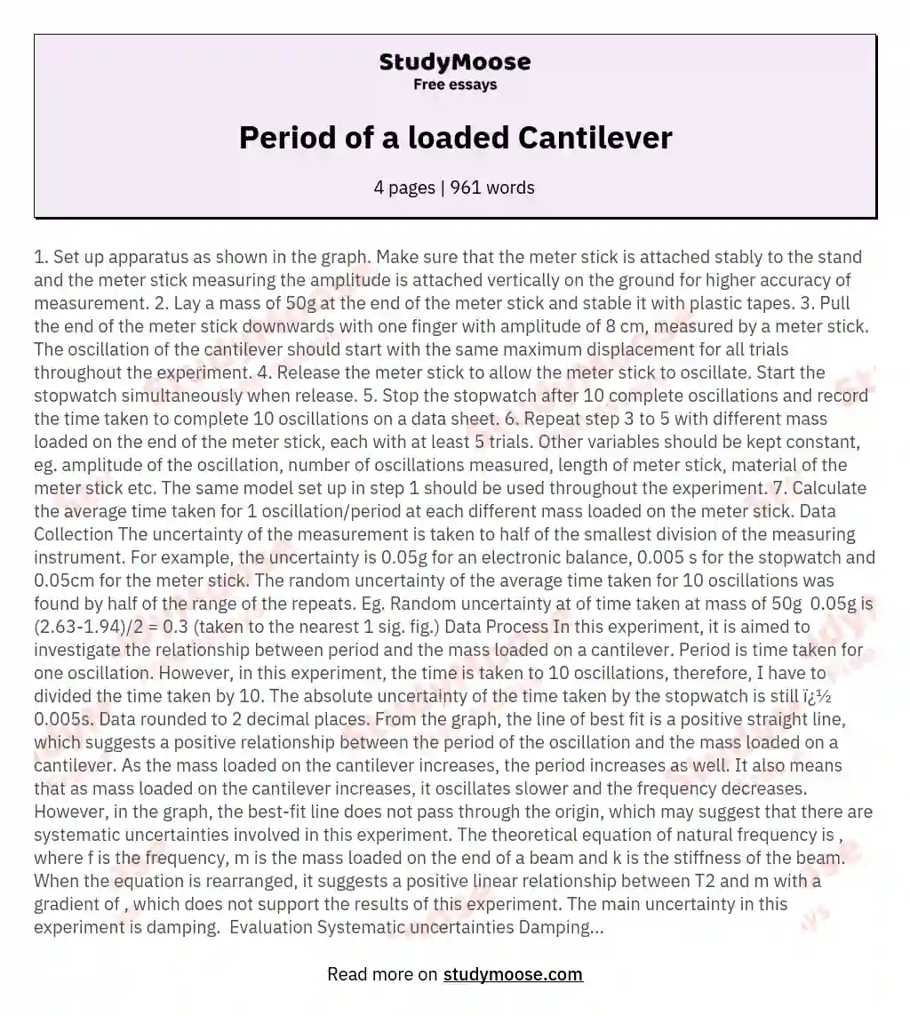 Period of a loaded Cantilever essay