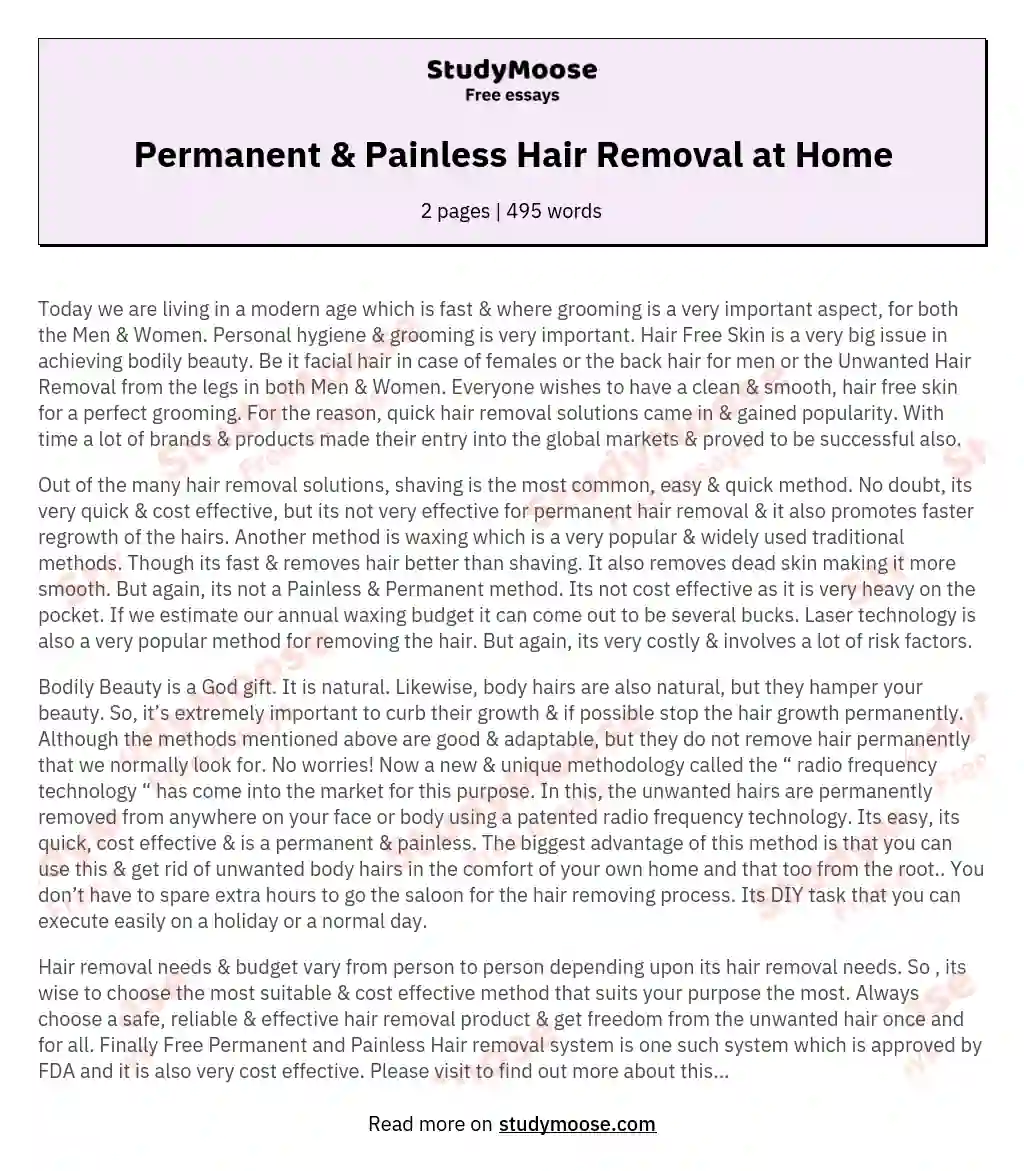 Permanent & Painless Hair Removal at Home essay