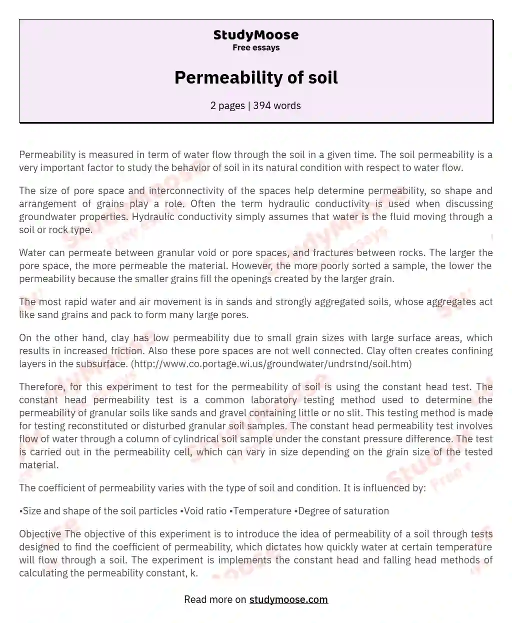 Permeability of soil