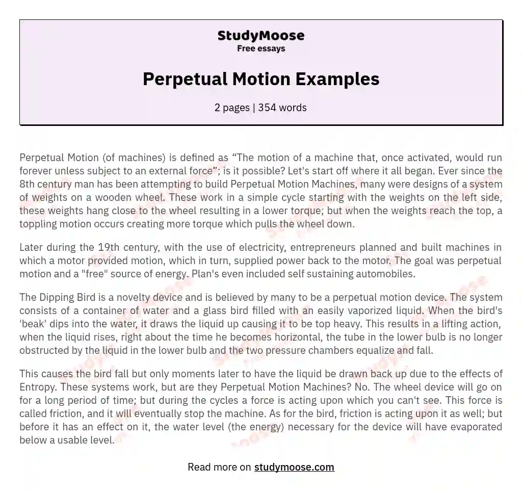 Perpetual Motion Examples essay
