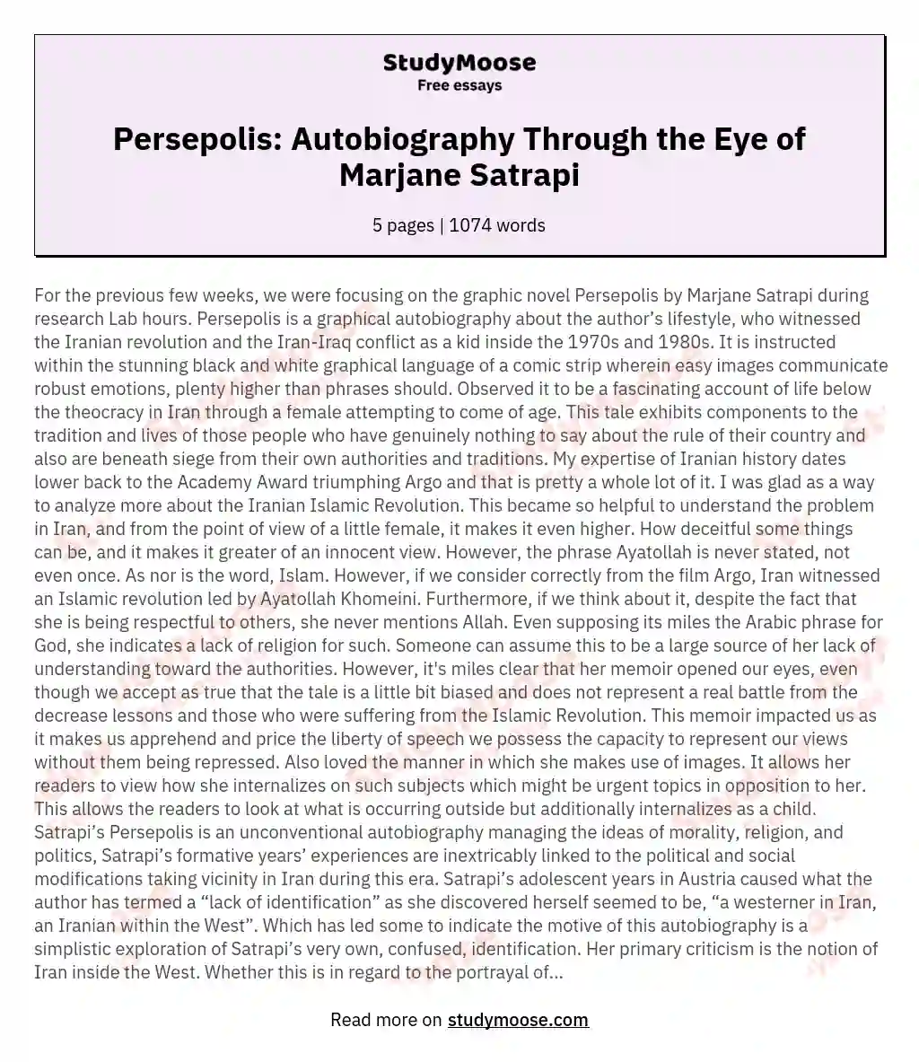 Persepolis: Autobiography Through the Eye of Marjane Satrapi