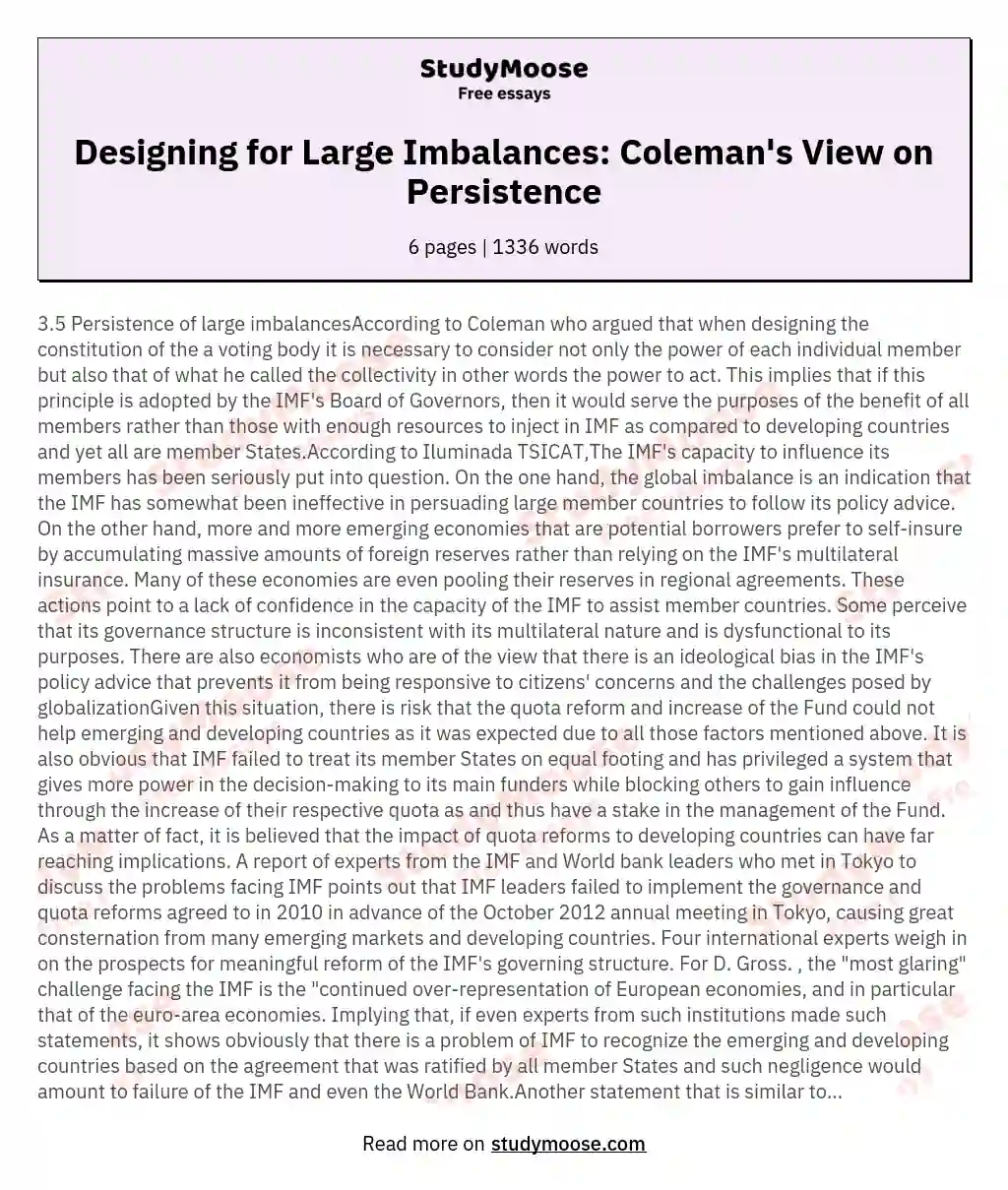 Designing for Large Imbalances: Coleman's View on Persistence essay