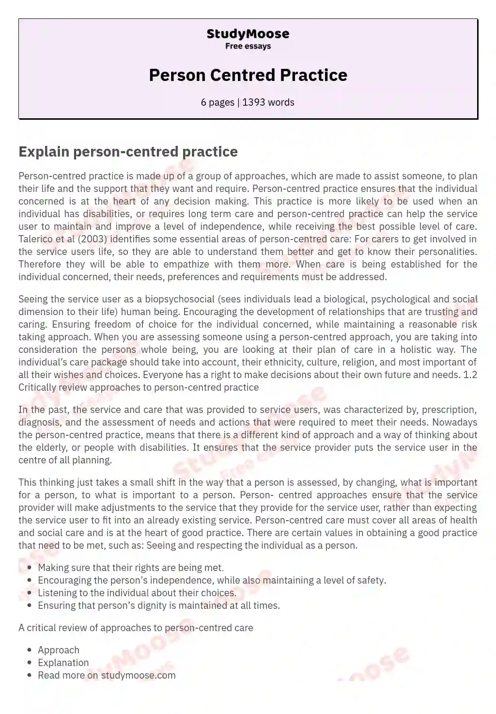 Person Centred Practice essay