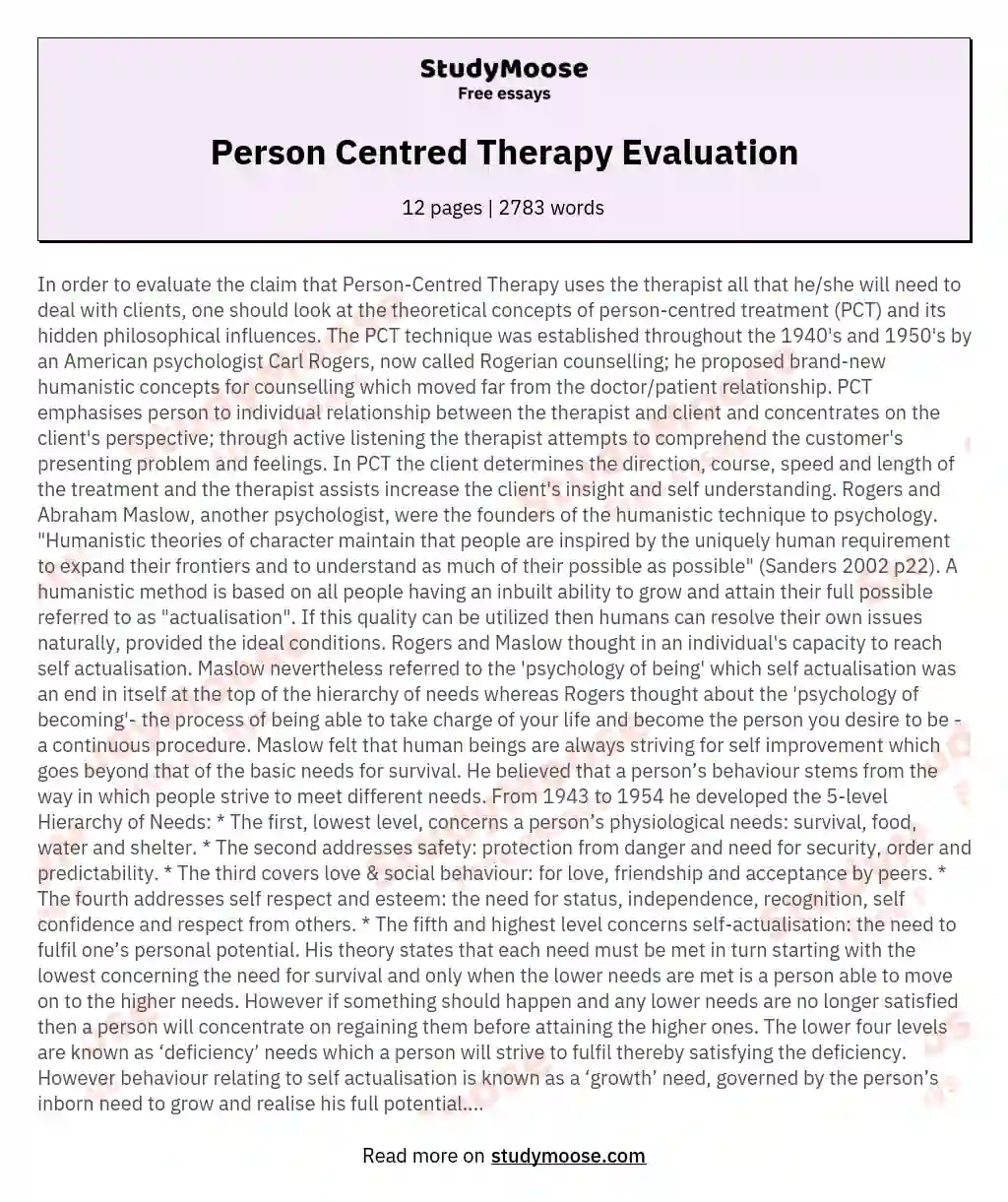 Person Centred Therapy Evaluation