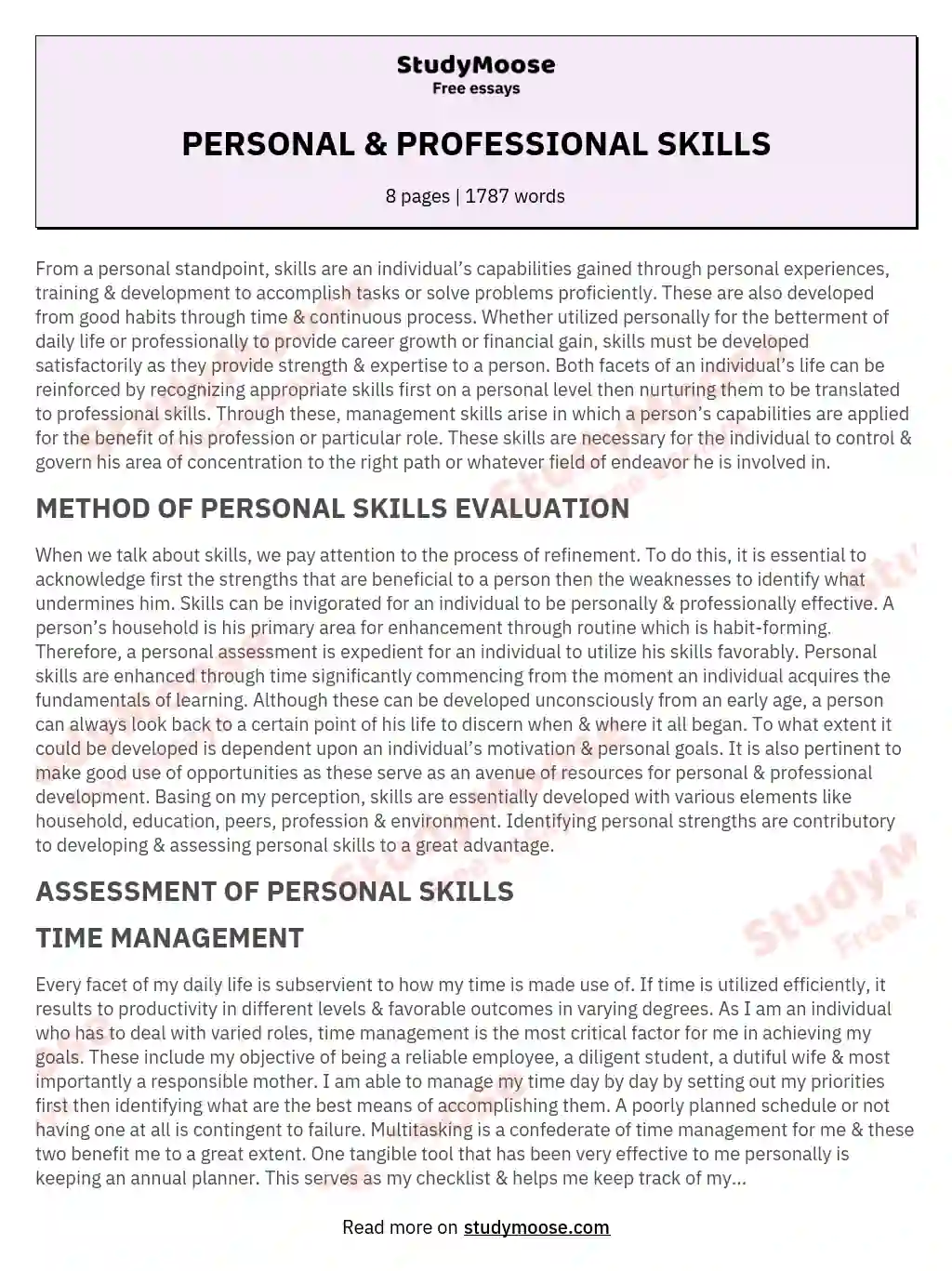 personal skills essay examples