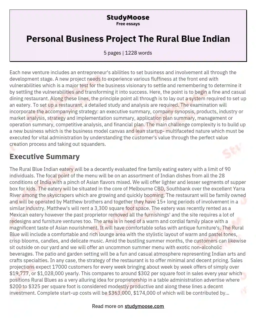Personal Business Project The Rural Blue Indian