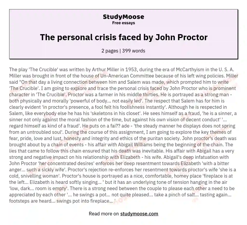 The personal crisis faced by John Proctor
