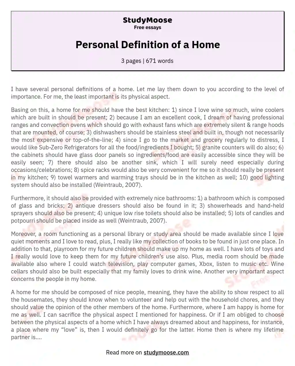 Personal Definition of a Home
