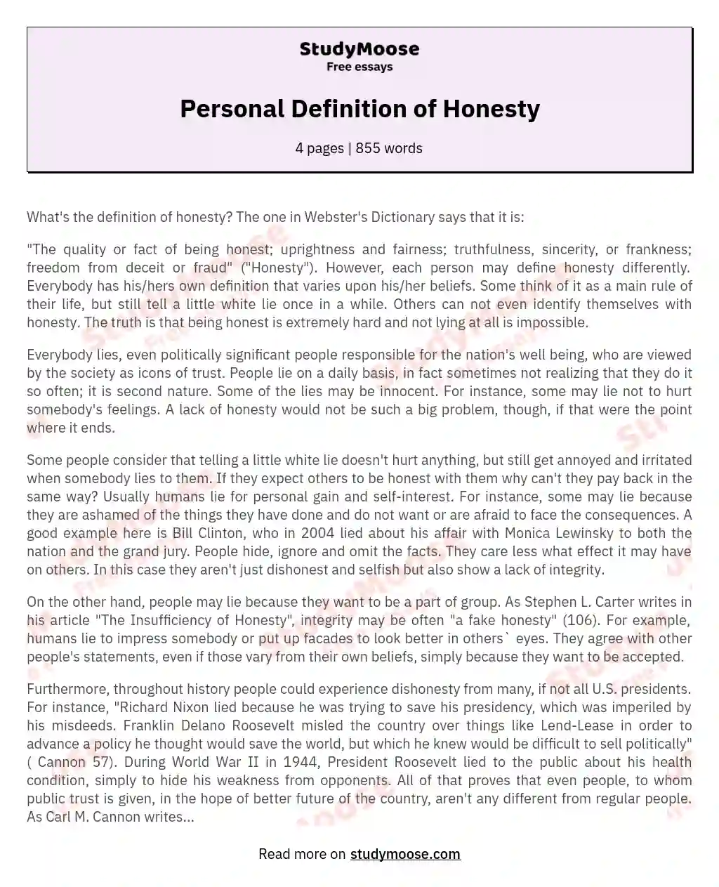 Personal Definition of Honesty
