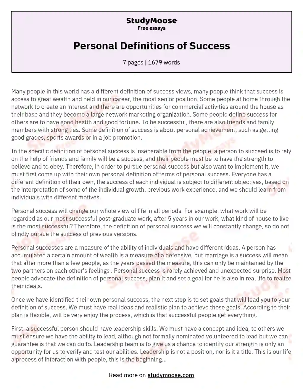 Personal Definitions of Success essay