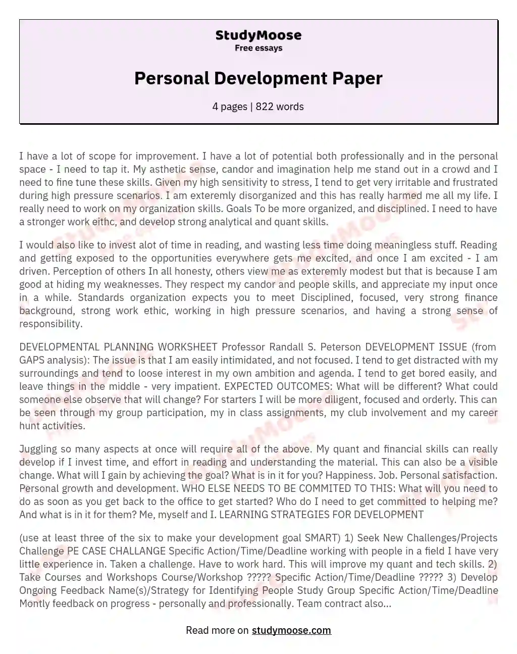 personal development essay