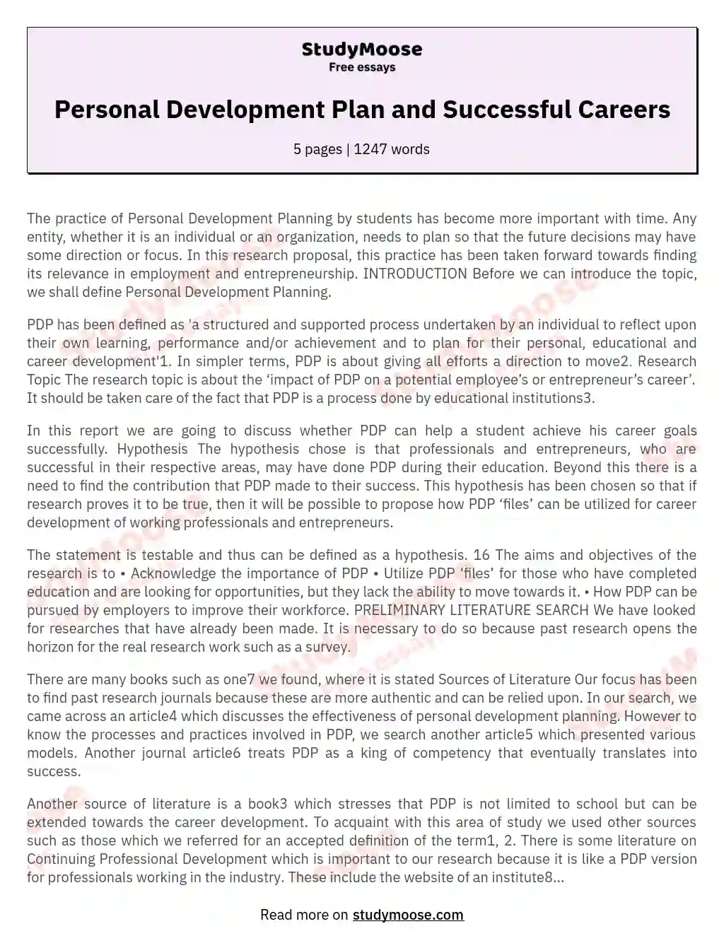 Personal Development Plan and Successful Careers essay