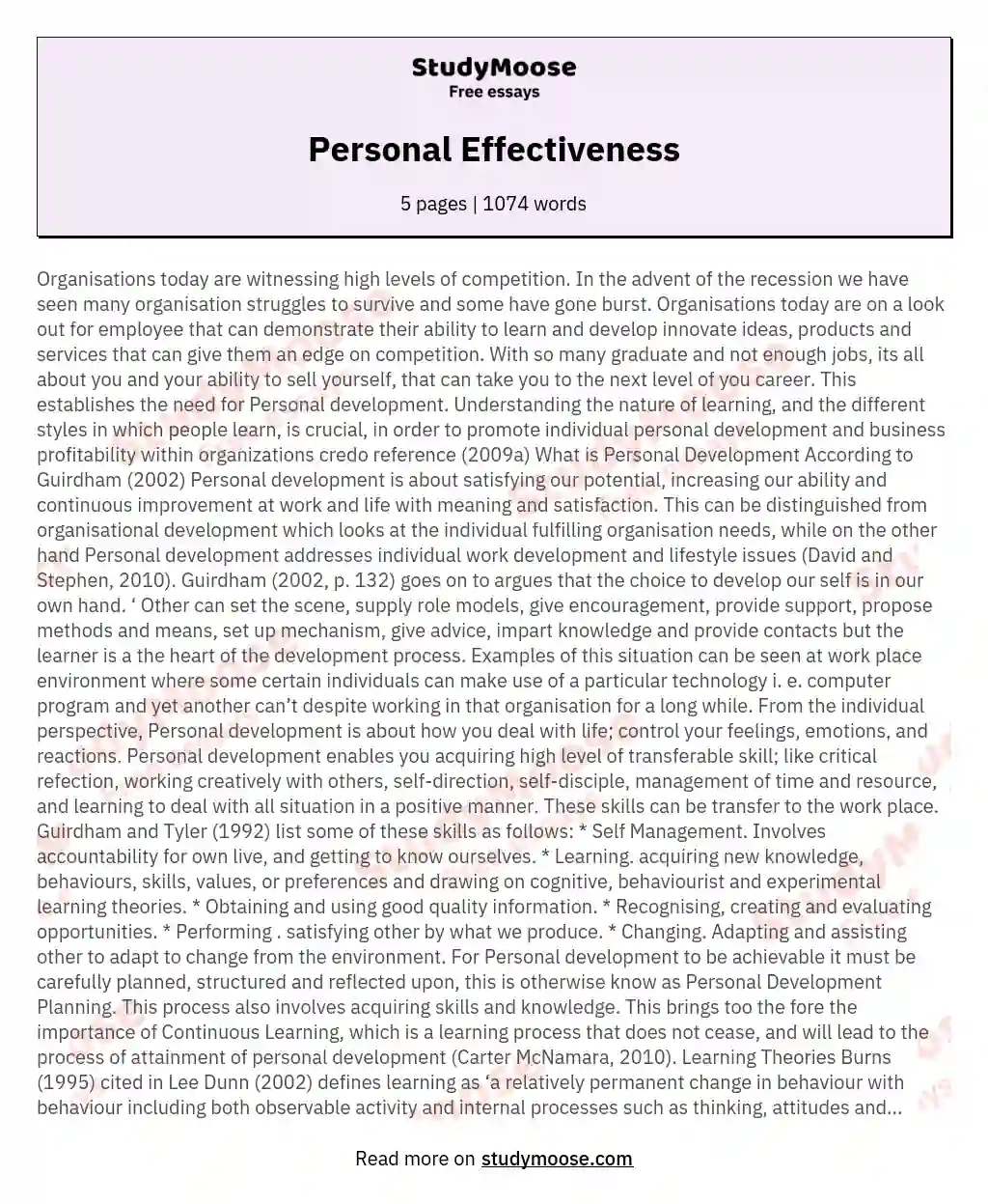 Personal Effectiveness essay