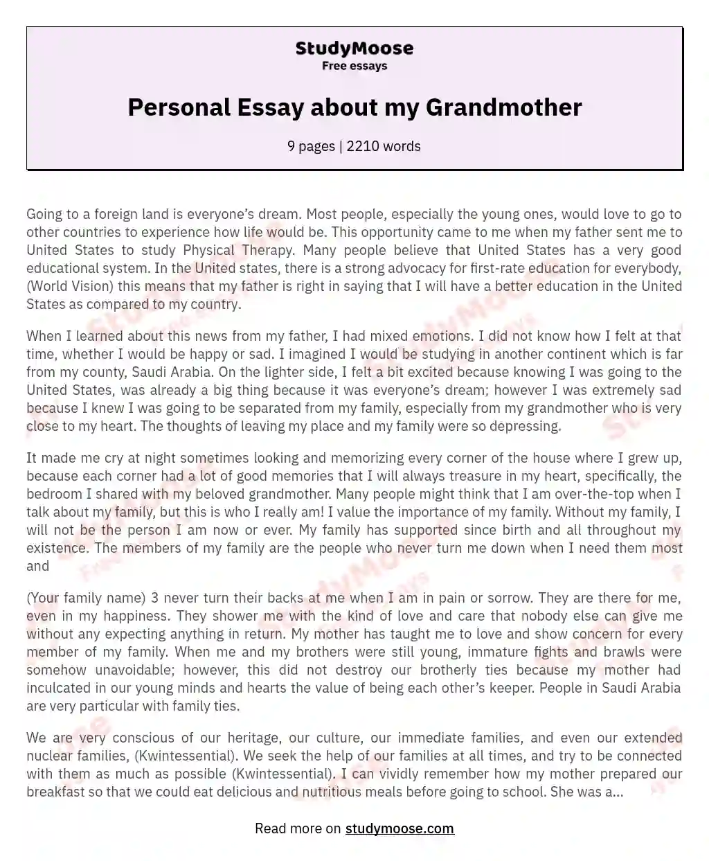 Personal Essay about my Grandmother
