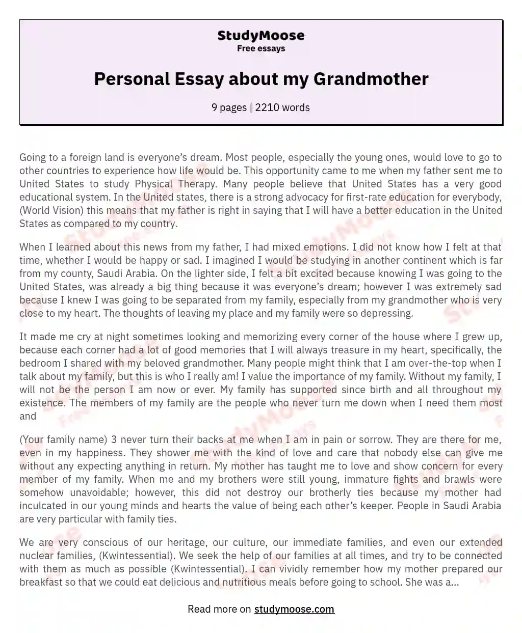 write a essay on my grandmother