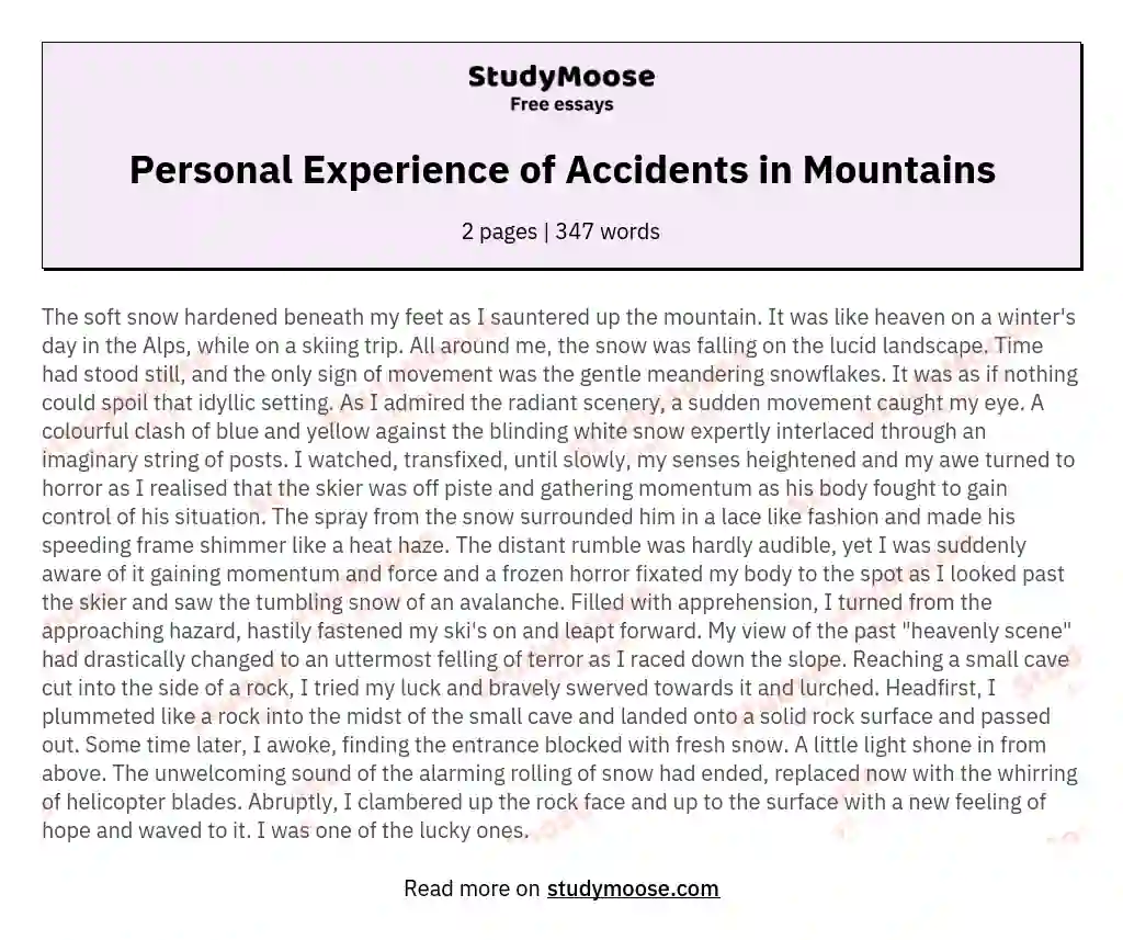 Personal Experience of Accidents in Mountains essay