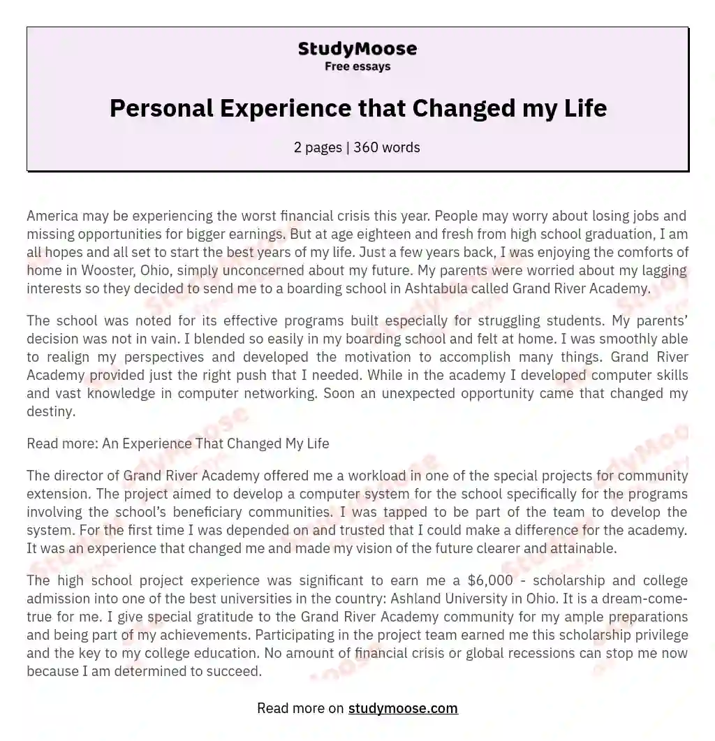 essay about experience in life