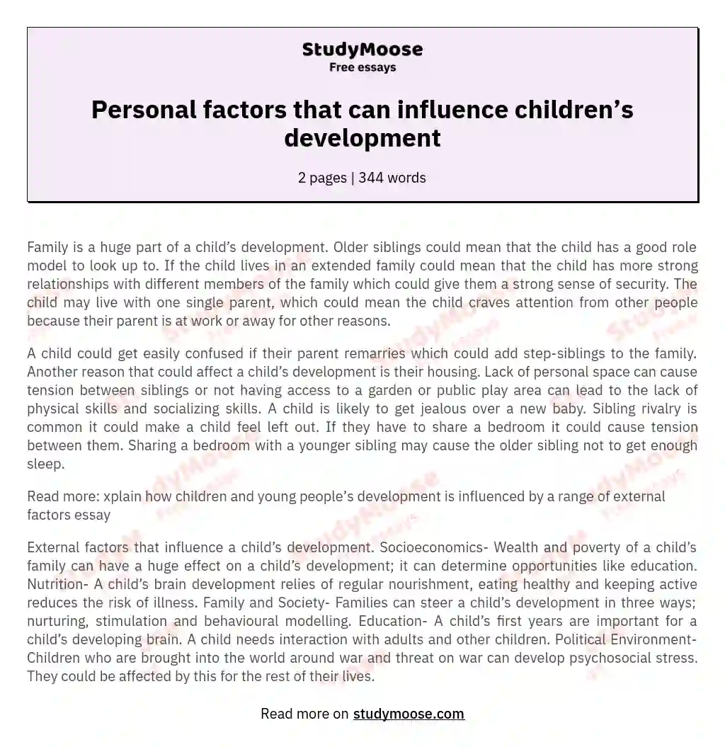 Personal factors that can influence children’s development essay