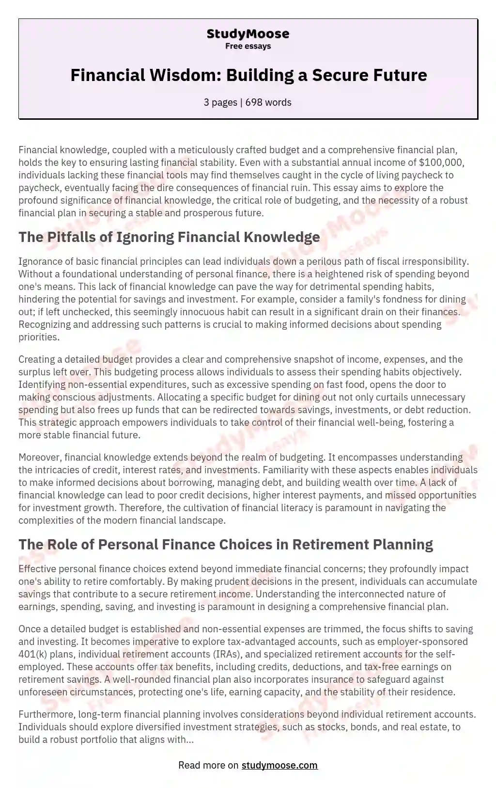 essay on financial services