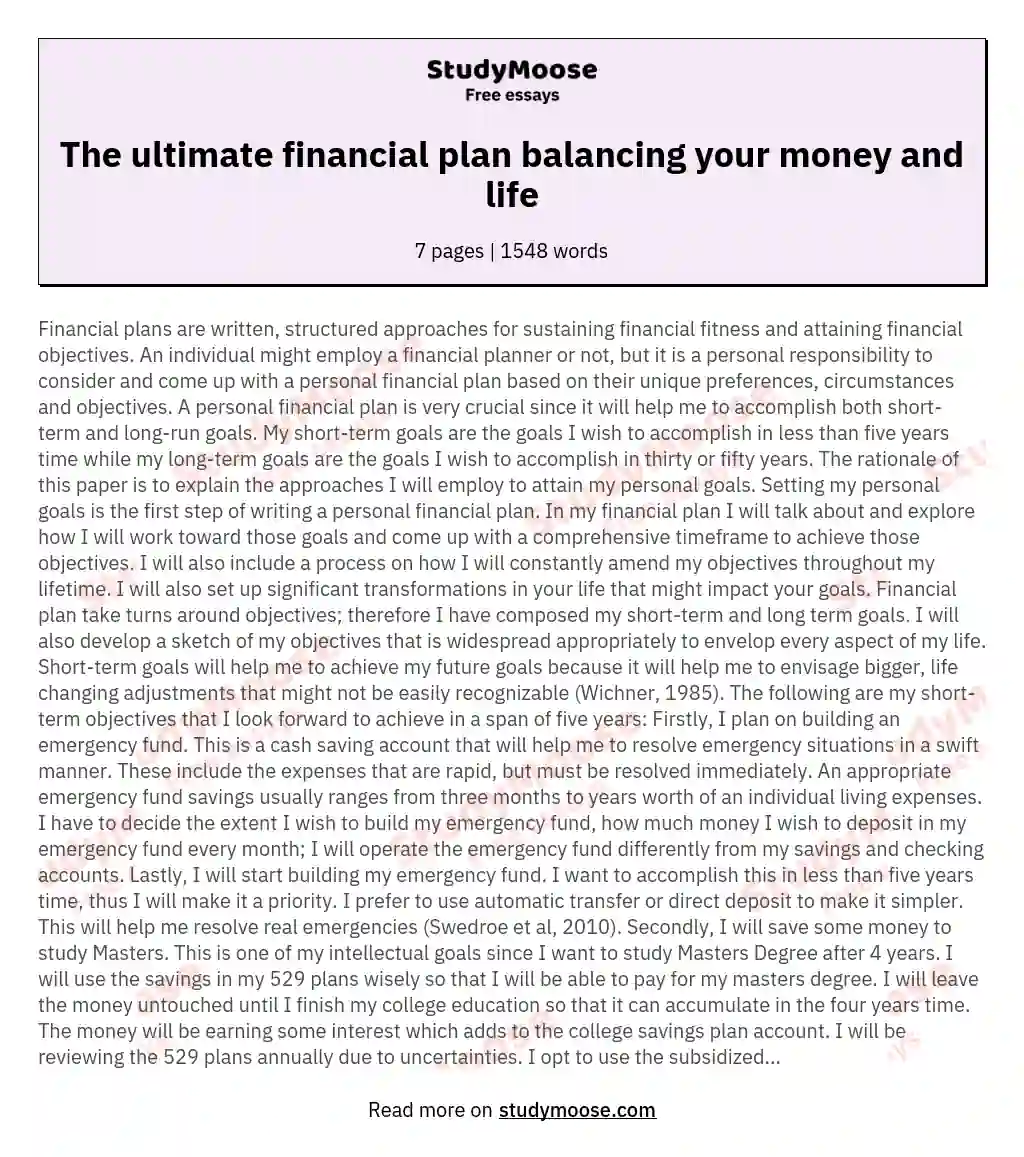 The ultimate financial plan balancing your money and life essay
