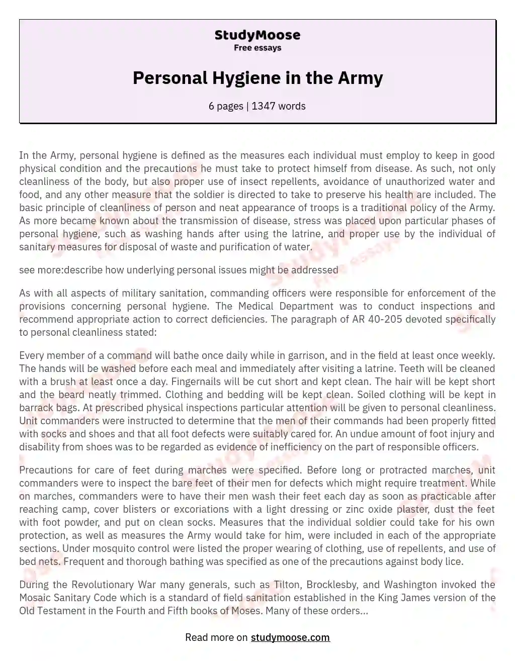 Personal Hygiene in the Army essay