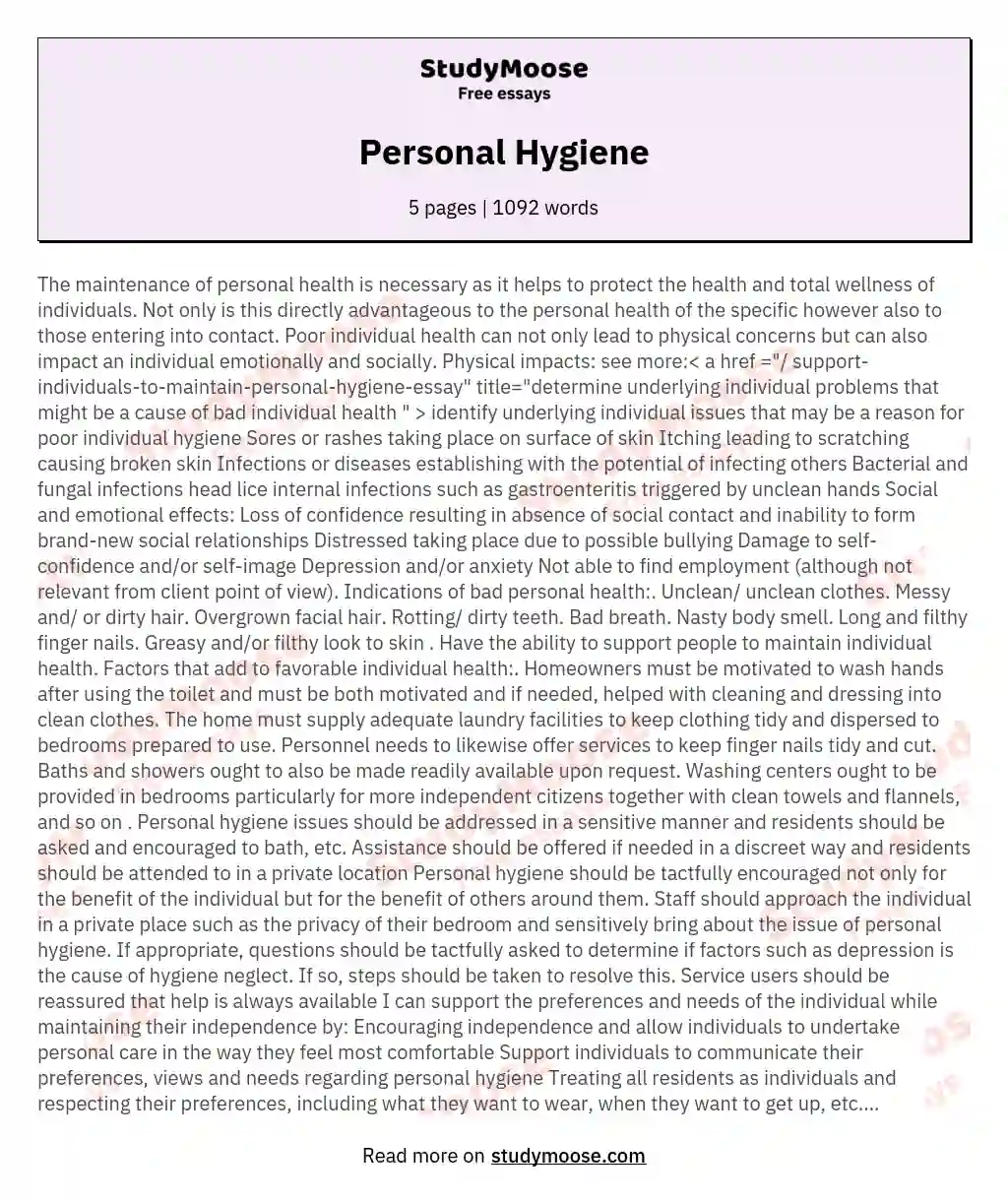 essay on personal hygiene