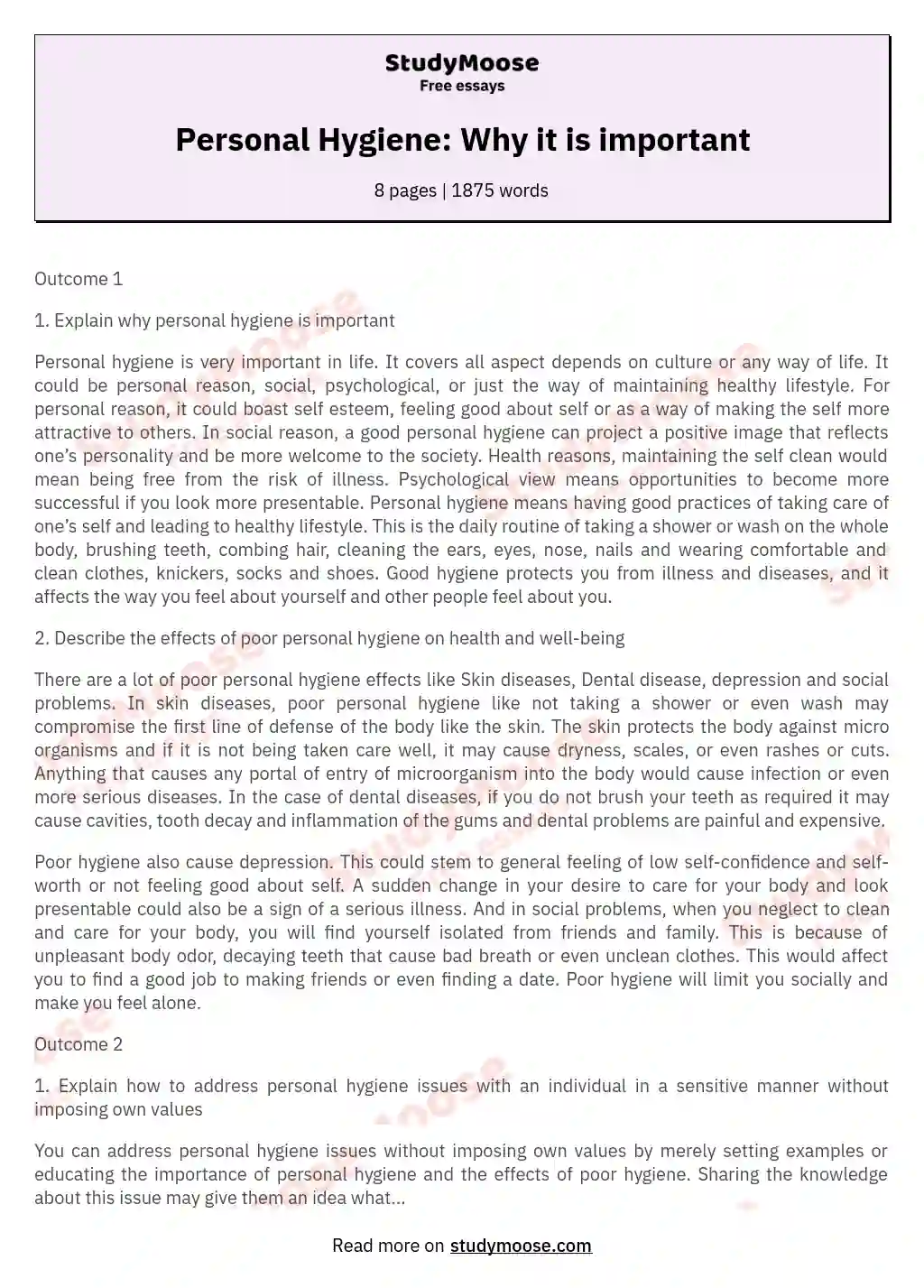 health and hygiene essay pdf