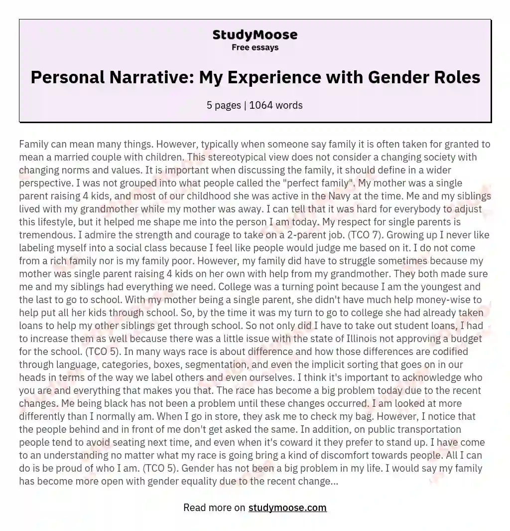 Personal Narrative: My Experience with Gender Roles