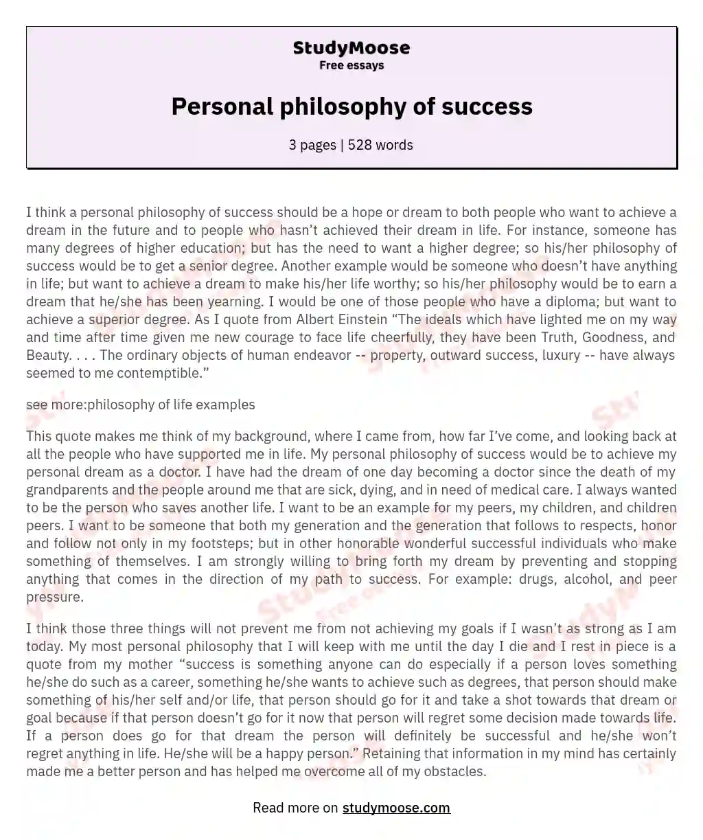 Personal philosophy of success essay