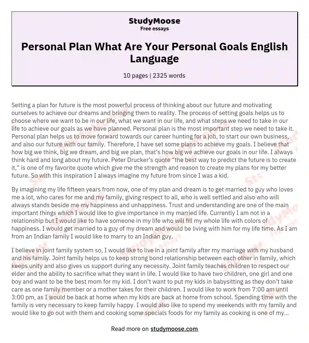 Personal Plan What Are Your Personal Goals English Language