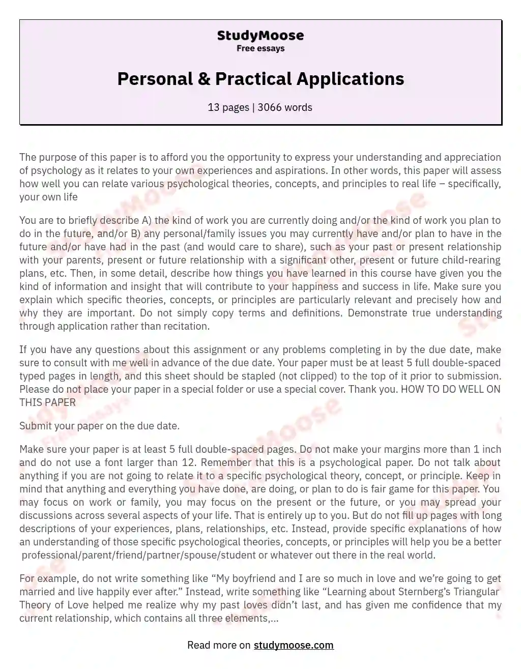Personal & Practical Applications essay