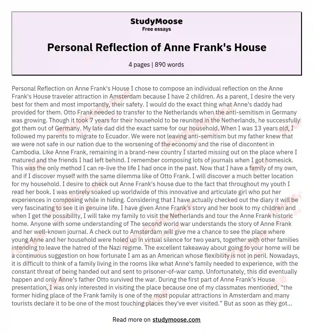 Personal Reflection of Anne Frank's House