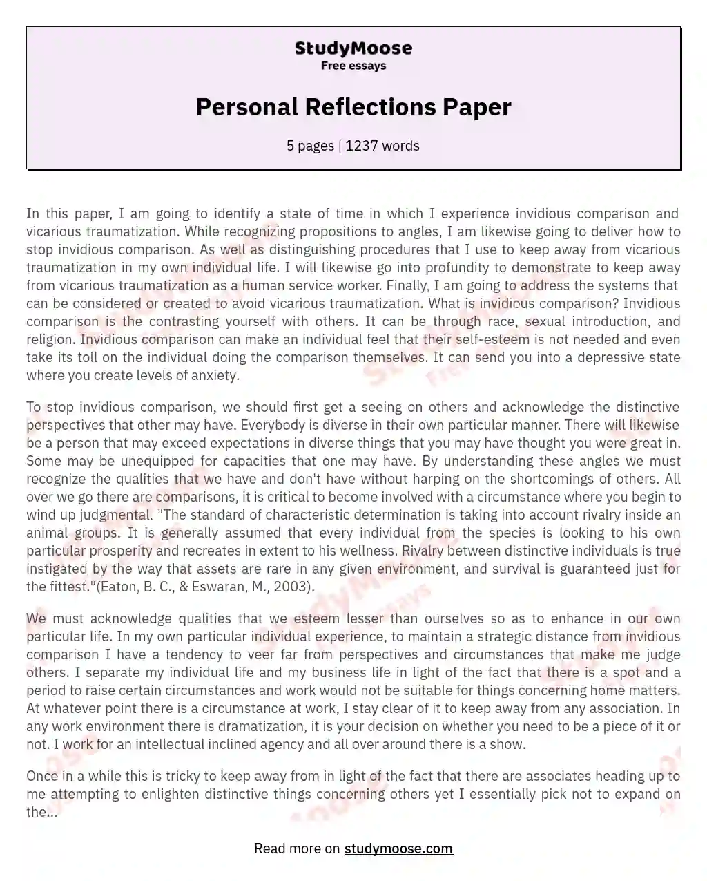 Personal Reflections Paper