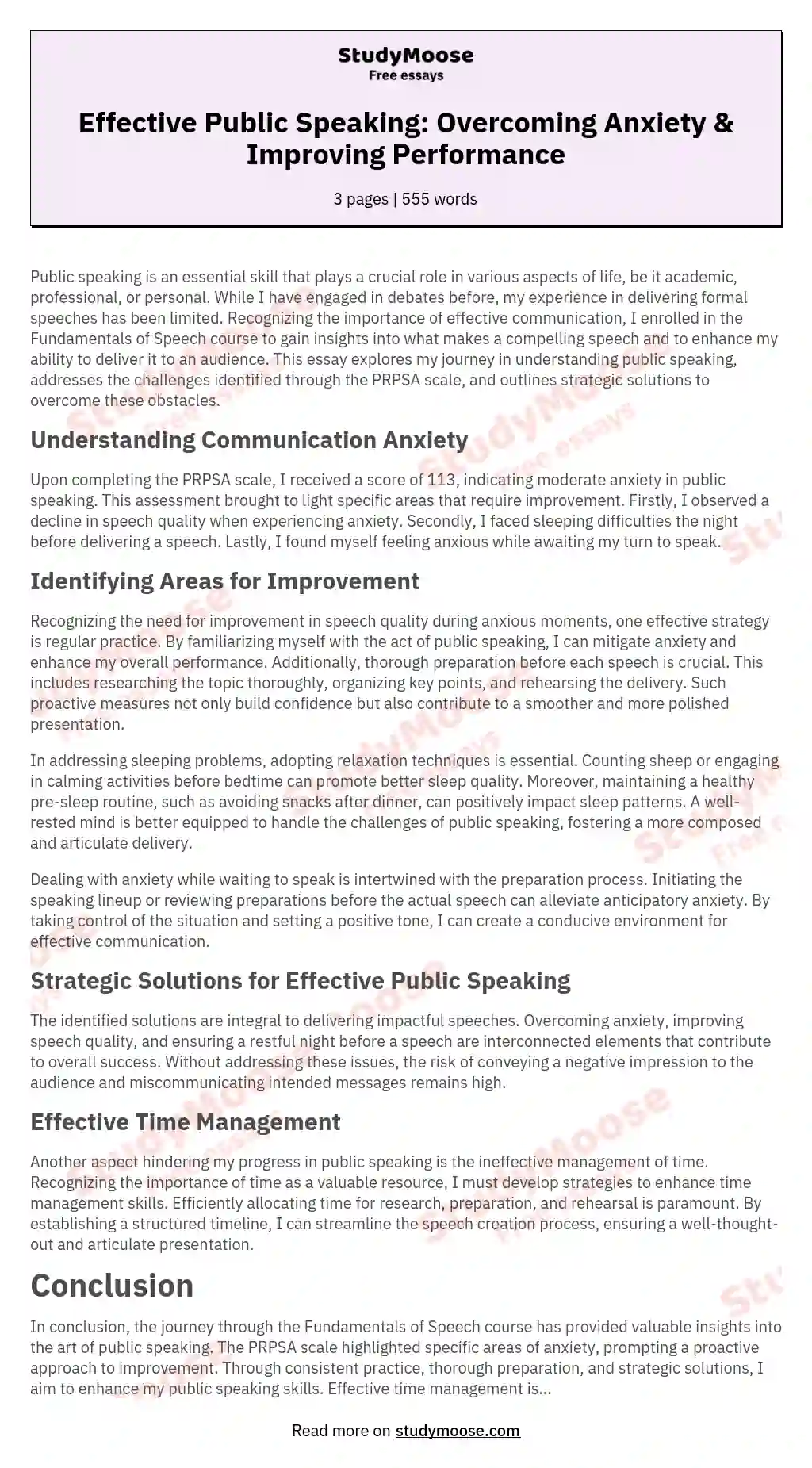 Effective Public Speaking Overcoming Anxiety And Improving Performance Free Essay Example
